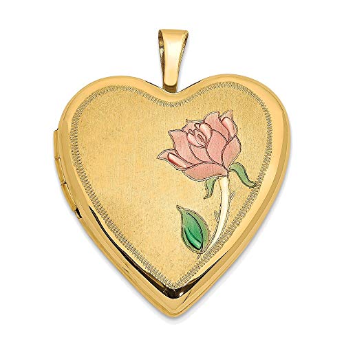 Bonyak Jewelry 20mm Enamel Rose Heart Locket in 14K Yellow Gold Stylish