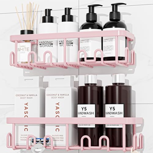 Image of YASONIC Shower Caddy Adhesive, 100% Rustproof Shower Organizer, Large Capacity Shower Shelves for Inside Shower, No Drill Shower Storage for Home (2 Pack Pink)