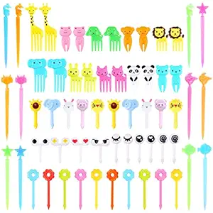 FATLODA 66 Pcs Animal Food Picks for Kids, Mini Bento Picks, Cute Cartoon Animal Fruit Food Toothpicks, Lunch Bento Box Picks Forks, Multicolor