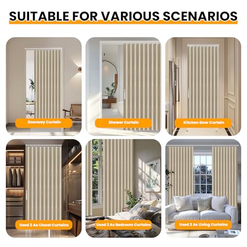 Image of AJAZZ Blackout Folding Door Accordion Door Closet Doors Curtain Invisible Applicable Bedroom Room Living Room Doorway(Cream Yellow 72 inch W x 78 inch L 1 Panel