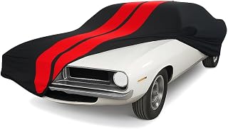 SR1 USA 1970-1974 Dodge Challenger/Plymouth Barracuda Indoor Car Cover - Ultraguard Stretch Satin - The Ultimate Custom Fit (Black/Red)