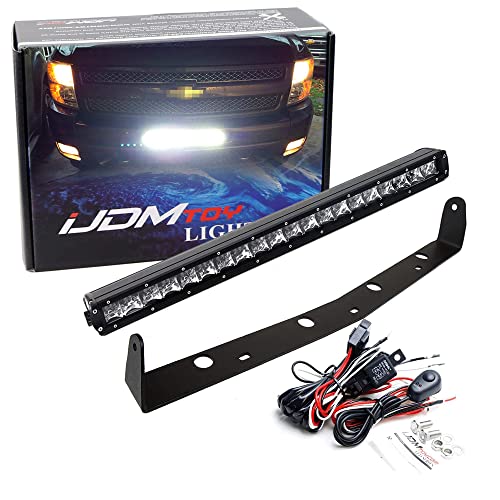 iJDMTOY Lower Grille 20-Inch LED Light Bar Compatible with 11-13 Chevy Silverado 1500, 2007-10 2500 3500 HD, Includes 100W High Power CREE LED Lightbar, Bumper Mount Brackets & Switch Wiring Kit