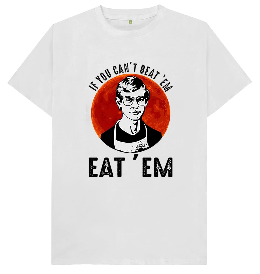 Misfits-Apparel Boys White Jeffrey Dahmer If You Can't Beat Em Eat Em Joke Spoof Kids Womens Mens T Shirt Large,
