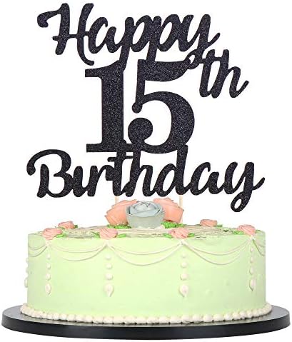LVEUD 15th birthday cake topper for happy birthday, 15 black flash 15th cake topper，Happy birthday cake topper cake ornament (15th)