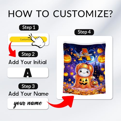 Halloween Blanket, Custom Kids Blanket with Name, Personalized Gifts for Boys Girls, Custom Monogram Gifts, Plush Throw for Teens Adults (4 Sizes Choose)