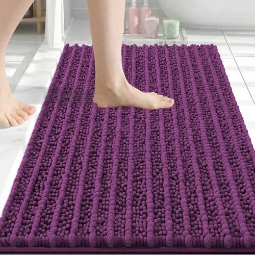 Image of Arotive Luxury Bathroom Rugs 30x20, Extra Soft Thick Absorbent Shaggy Chenille Bath Rugs, Machine Wash Dry, Bath Mats for Bathroom Floor, Tub and Shower, Home Decor Accessories, Purple
