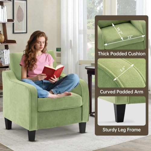 Image of Mid-Century Modern Accent Chairs Set of 2, Living Room Chairs, Comfy Reading Armchair, Upholstered Small Sofa Chair for Bedroom, Office, Green