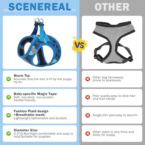 SCENEREAL Small Dog Harness and Leash Collar Set, Step in No Pull Soft Mesh Dog Harnesses for Small Medium Sized Dogs Puppy and Cats Outdoor Walking, No Chock Reflective Vest Harness, Blue Plaid XS - Image 7