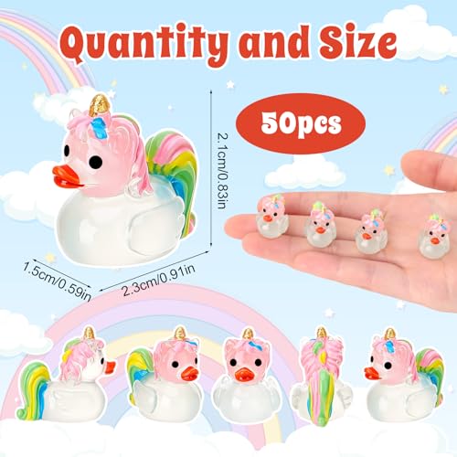 Image of 50 Pcs Unicorn Ducks Toy Figures, Mini Resin Ducks Bulk, Tiny Duck Figurine Dress up Game Toy for Party Favors (Glowing Unicorn)