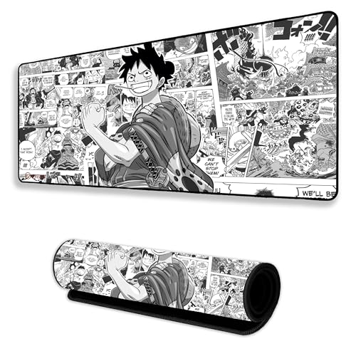 Image of Pirate Anime Mouse Pad 11x23 Inch 2mm Extended Gaming Desk Mat with Anti-Slip Rubber Base Mousepad for Smooth Surface Desk pad for PC & Laptop Use Waterproof & Stiched (Black /White) Deskpad