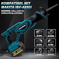 Akku Säbelsäge kompatibel mit Makita LXT-18V Akku (ohne Akku), Reciprosäge bürstenloser Motor, 22mm Hubhöhe, max. 3000RPM, inkl. 4x Säbelsägeblatt für Holz und Metall – Ansicht 6