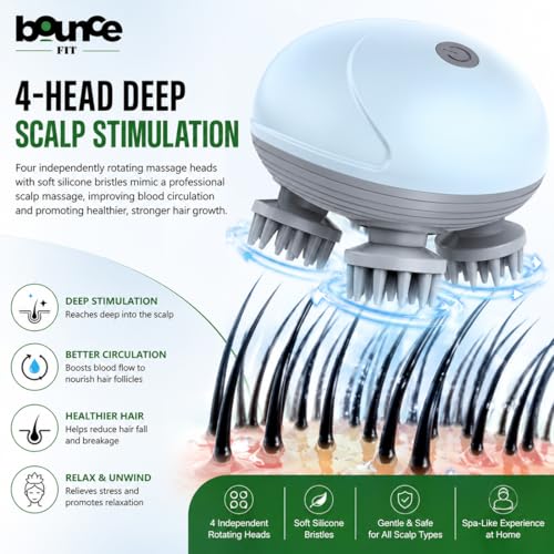 Image of Bouncefit AS-701 Portable Handheld Electric Scalp Massager | Scalp Massager for Pain Relief, Blood Circulation, Hair Growth support, Stress Relief, Relaxation | Long Battery Life | USB Type C Rechargable | Multicolour (A1-203)