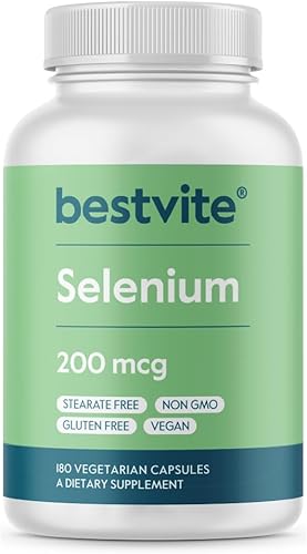 Selenio 200 mcg (180 cápsulas vegetarianas), sin estearatos, sin agentes de flujo, vegano, sin OMG, sin gluten