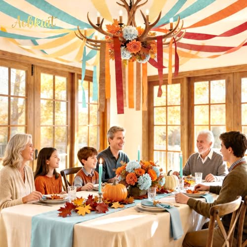 Image of AOBKIAT Fall Colorful Streamers Party Decorations,5 Rolls | Orange Brown Yellow Red Lake Blue Crepe Paper Streamers for Harvest,Thanksgiving,Birthday Wedding Baby Shower,Rustic Party