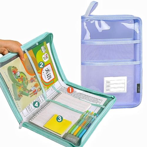 フォルダー A4書類オーガナイザー - 4層防水ファイルフォルダー、180度ワイドオープニング、透明PVCジッパー付き収納バッグ、学校/オフィス用 フォルダ(Purple)
