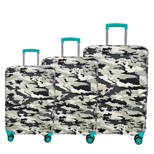 Image of Printed Polyester Suitcase Cover Stretchable Luggage Protector Trolley Bag Cover Travel Accessory (Fougi Black White-S,M,L)