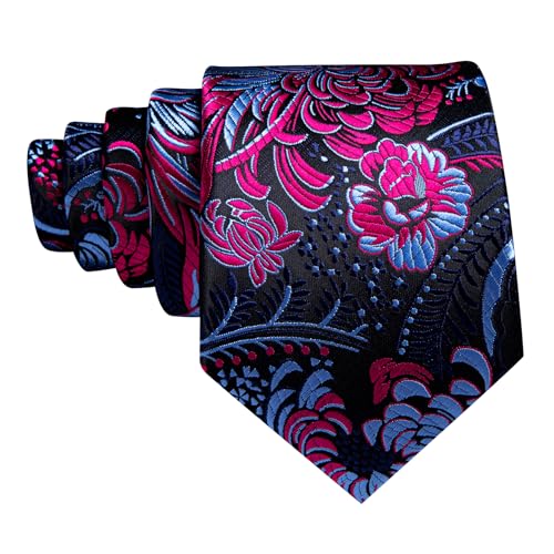 Image of Barry.Wang Flower Ties for Men Silk Woven Floral Tie Sets Necktie Handkerchief Cufflinks Wedding Party