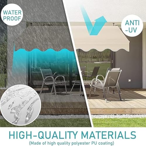 Retractable Patio Awning Replacement Cover - Sun Shade Shelter for Decks, Balconies, & Cafés - 10ft, 12ft, 13ft, 16ft, 20ft - Black (20x10ft/600x300cm) - Image 2