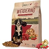 ReaVET Natur Hundefutter Trocken Rind 3kg – 100% Natürlich Trockenfutter Hund, Getreidefrei für Allergiker, Hunde Trockenfutter, Natur ohne Chemie und künstliche Vitamine