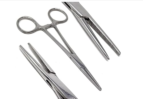 Professional Curved/Straight Hemostat Fishing Forceps of Stainless Steel Used as Jewelry, Fly Fishing Forceps|Unhooking Fish Pliers |Pet,Dog Ear Hair Grooming Tweezers (1, Straight (1 pcs))