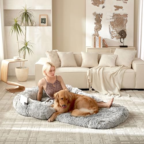 Foldable Human Dog Bed for Adult, Orthopedic Memory Foam Large Pet Sofa, Washable Dog Couch with Removable Waterproof Cover, Sofa Bed for Adults Pets and Families, 74.8''x43.3''x11.81''