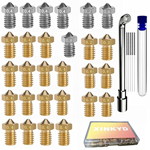 28 ugelli per stampante 3D, in ottone + acciaio inox Nozzle V6, filettatura M6, per filamento 1,75, per tutte le stampanti 3D V6 Hotend, come ad esempio Anycubic i3 Mega, Anycubic Chiron, Prusa i3
