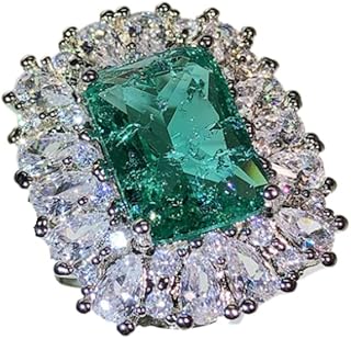 Viyuroyk 925 sterling silver all diamond square emerald CZ diamond eternal marriage Cubic Zirconia Rings Diamond Rings for Women Jewelry Findings Earring Backs Findings (US Code 10)