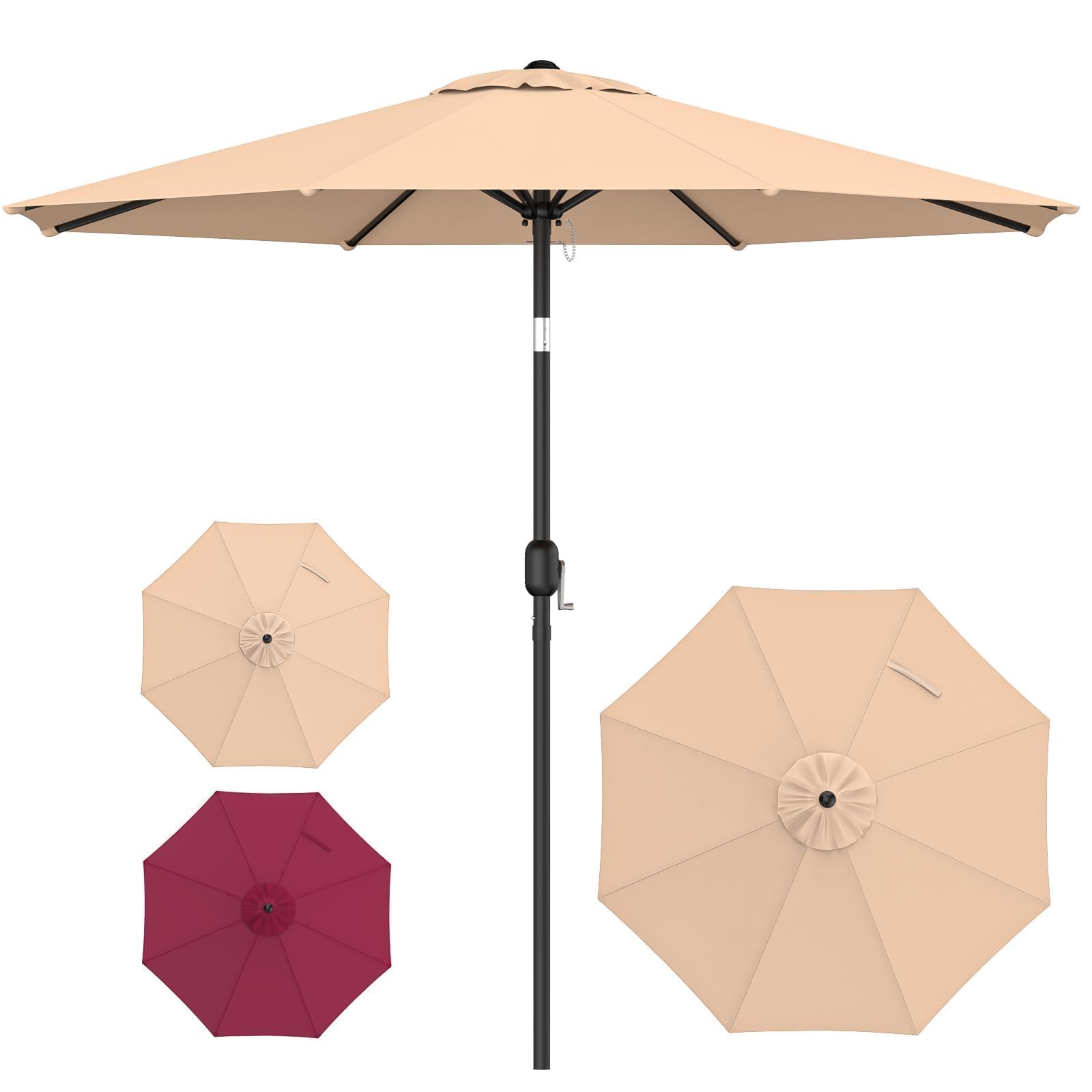9FT Patio Umbrella Outdoor, Large Patio Outdoor Table Umbrellas with 8 Ribs, UPF 50+, Push Button Tilt & Crank Handle for Garden, Deck, Balcony, Backyard, Lawn & Pool (Base not inc image 3