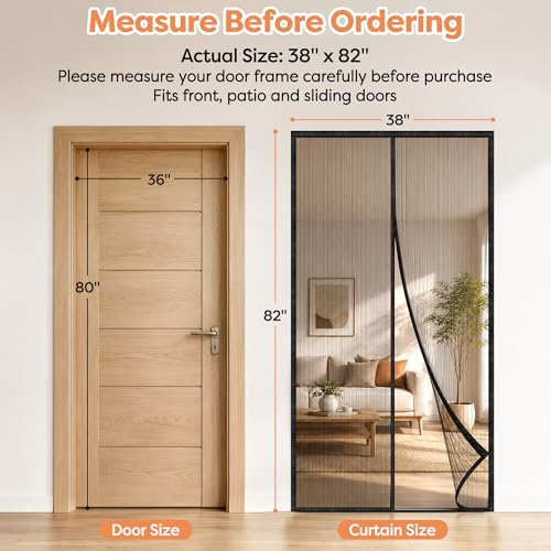 38" x 82" LADANY Magnetic Screen Door (Black) - image 2