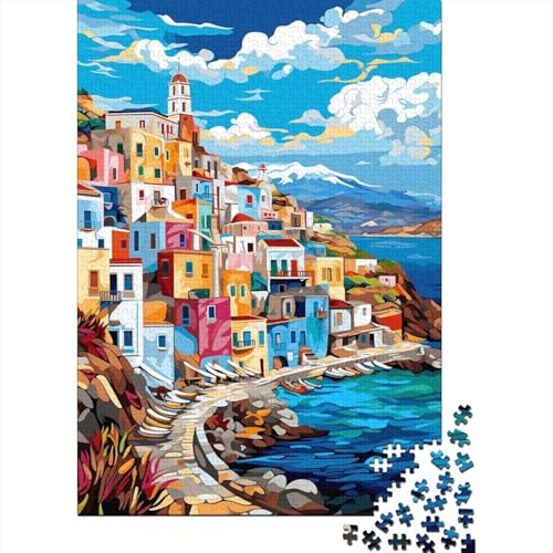 Edificios Coloridos Costa Mediterránea Puzzle de 1000 Piezas Puzzle para Adultos Papel Estilo Brillante Relajación Decoración Hogar Juego Familiar Regalo 70x50cm/1000pcs