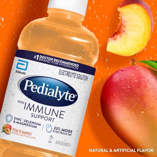 Image of Pedialyte with Immune Support Electrolyte Solution, Hydration Drink with Zinc, Selenium, and Magnesium, Peach Mango, 1 Liter, Pack of 4
