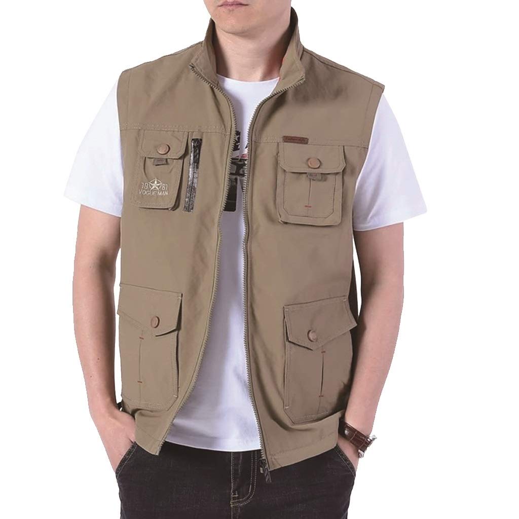 EPANO Gilet da Pesca Sottile da Uomo in Alpinismo Outdoor Multifunzionale da Pesca Gilet in Rete Multitasche (Color : Khaki, Size : XL)