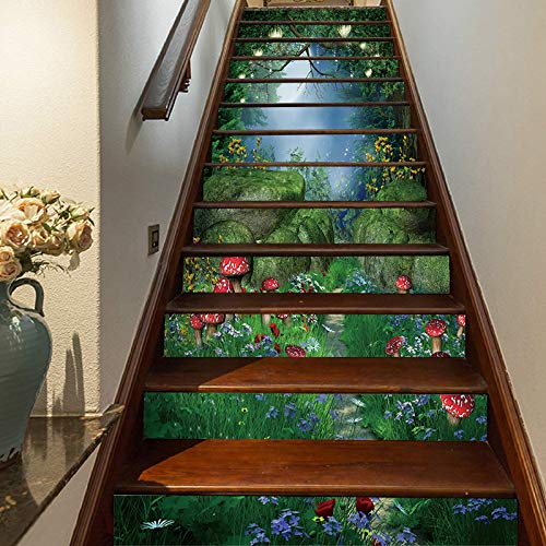FLFK3D Dream Magic Forest Stair Riser Decal Peel and Stick Staircase Stickers Self-Adhesive Wallpaper for Home Office Decor 7" h x39 wx13pcs