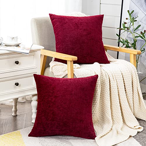 Gawamay Decorative Square Throw Pillow Covers 22X22 Inch Set Of 2, Super Soft Chenille Pillows Farmhouse Fall Pillowcase For Living Room Bedroom Sofa Couch Cushion Cover Burgundy Red 55X55Cm #TOP2