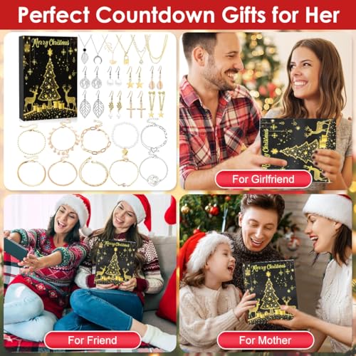 Image of HASTHIP Christmas Gift Box 2025 Advent Calendar Surprise Jewelry Box, Includes 24Pcs Assorted Fashion Bracelets, Necklace, Hook Earrings, Christmas Gift for Women Girls
