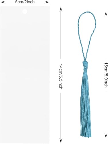 Miniatura 2 de Marcapáginas de acrílico transparente en blanco, 20 marcadores de libro de acrílico transparente para manualidades de plástico con 20 borlas