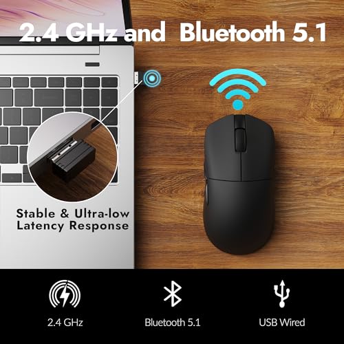 Image of LEMOKEY - Keyvhron G1 8K Wireless Gaming Mouse, 55g Lightweight, PixArt 3950 Sensor, 30K DPI, 140H Battery, Bluetooth /2.4G /USB-C, Ergonomic, Launcher Programmable, Black