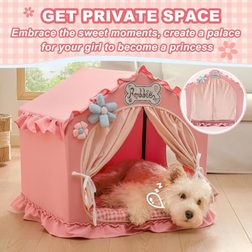 Jiupety Indoor Dog House with Frame, Cute Dog Tent Bed with Cover Cave, Breathable, Washable, and Foldable House, Suitable for 10-20 Lb Puppy and Cats, Medium (17"×17"×17"), Pink - Image 5
