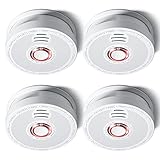 SITERWELL UL217 Photoelectric Smoke Alarm Detector 9V Battery Operated 4 Pack Big Test Button & Low battery Signal(GS528A)