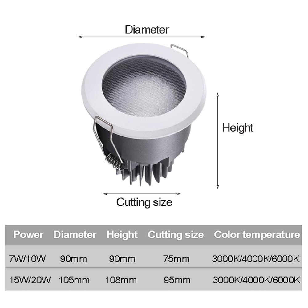 Lot de 2 spots encastrés ronds étanches en aluminium IP65 pour cuisine, salle de bain Taille de coupe 75 mm/95 mm