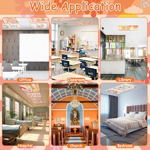 Image of Glooglitter 8 Pcs Fluorescent Light Covers 4 x 2 ft Magnetic Ceiling Light Cover Groovy Retro Motivational Lamp Filters for Classroom School Office Home Drop Decorative (Groovy Style)