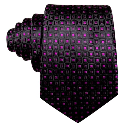 Image of Barry.Wang Plaid Ties Mens Silk Necktie and Tie Clip Checkered Tie for Wedding Party Business Formal