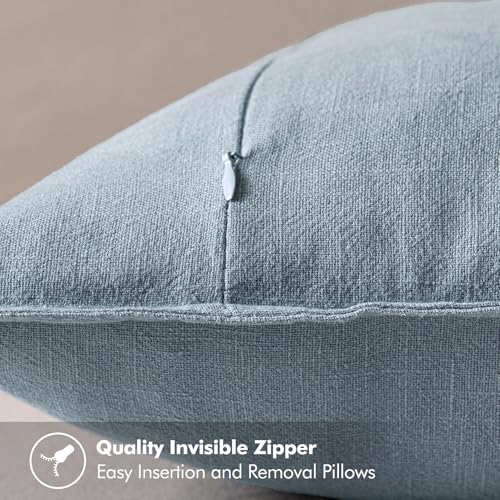 Image of MIULEE Decorative Linen Pillow Covers 18x18 Inch Blue Grey Boho Farmhouse Neutral Couch Throw Pillows for Bed Pack of 2 Accent Coastal Modern Pillowcase Summer Sofa Livingroom Home Decor