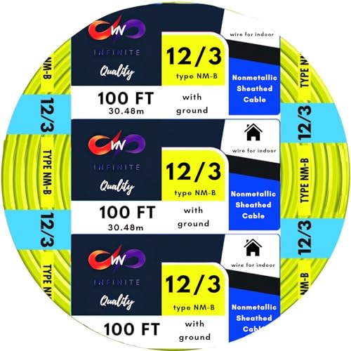 VN Infinite quality Solid Indoor Wire 12/3 W/G NMB Cable 100 FT - Residential Indoor Electrical Wire Type NM-B; Yellow SW# 63947620 (100 Ft)