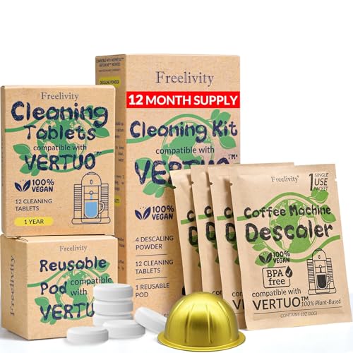 Nespresso Compatible Vertuo Cleaning & Descaling Kit &ndash; 12 Month Supply - Includes 4 Descaling...