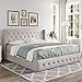 Allewie Queen Size Lift Up Storage Bed, Button Tufted Headboard with Wingback, Hydraulic Support, No Box Spring Needed, Light Beige