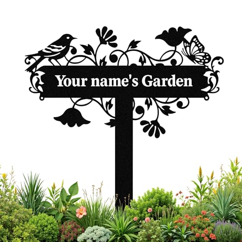 Personalisierte Metallschild mit Text Gravur - Individuell Gestaltete Namensschilder aus Metall mit Stecker individuelle Dekorationen für Haus und Garten sowie Geschenke für den Gartenbereich
