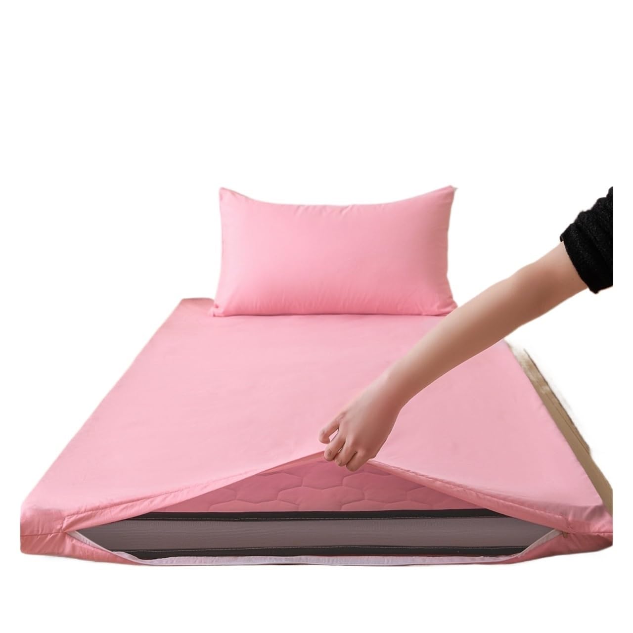 ZIHDKE 1pcs Model Bed - Pure Color Mattress Cover Single Piece for Tatami(Pink,90x120cm)