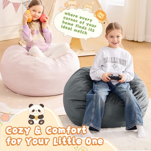 Image of Bean Bag Chairs for Kids - 2.5FT Round Memory Foam Furniture BeanBag Chair - Kids /Teens Bean Bag Sofa with Soft Micro Fiber Cover - Fluffy Couch for Playroom Living Room Bedroom, Grey