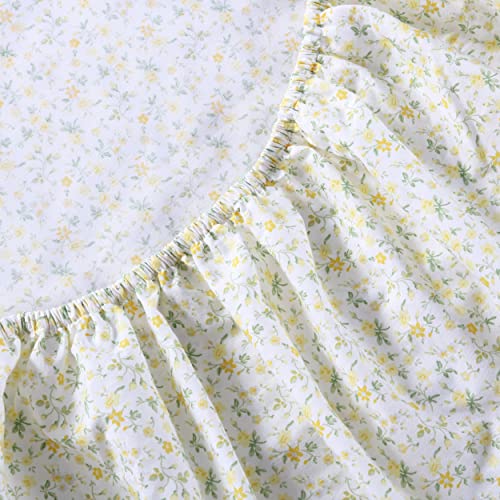 Image of Laura Ashley - Full Size Sheet Set, Crisp & Lightweight Cotton Percale Bedding with Fitted Sheet and Pillowcases, Floral Room Decor, Deep Pocket, College Dorm Room Essentials (Evie Yellow)